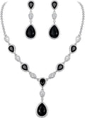 EleQueen Women's Cubic Zirconia Teardrop Y-Necklaces Dangle Earrings Jewelry Sets for Brides Bridesmaids