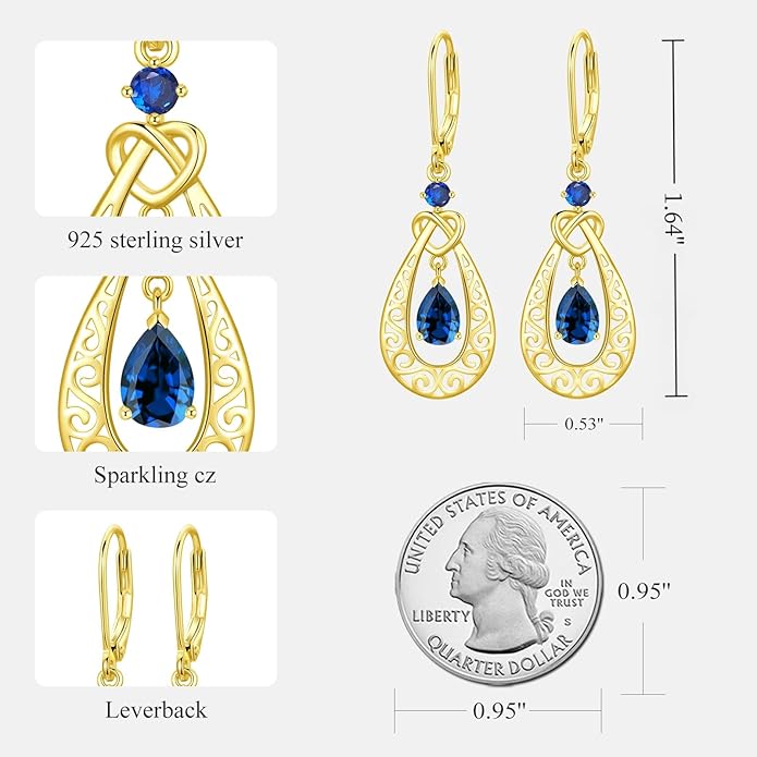 Teardrop Birthstone Dangle Drop Earrings Sterling Silver Infinity Filigree Leverback Earrings, Infinity Love Birthday Anniversary Valentines Day Gifts for Her Women Mom Wife