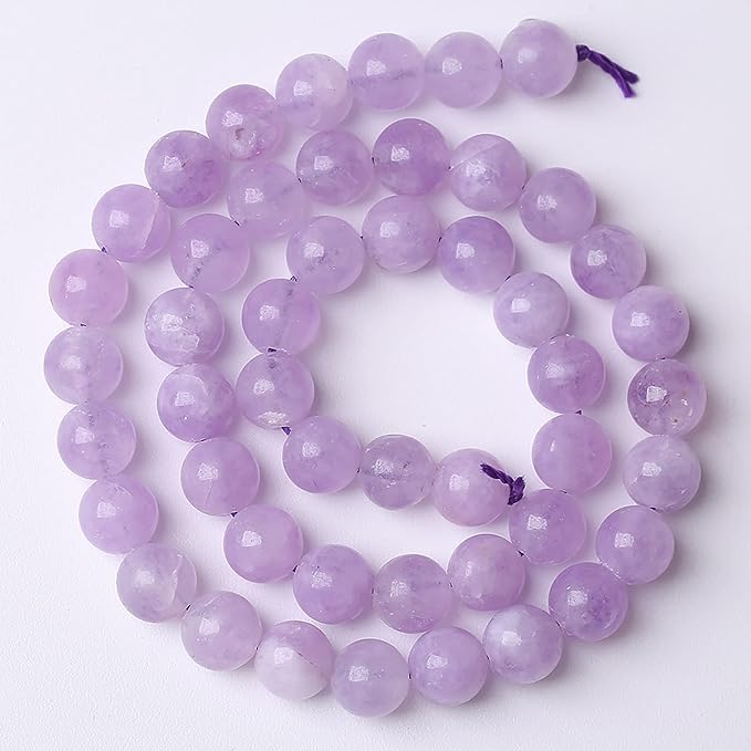 8mm 45pcs Natural Lavender Amethyst Beads Round Loose Gemstone Crystal Energy Healing Power Stone Beads for Jewelry Making DIY Bracelet 15 Inch