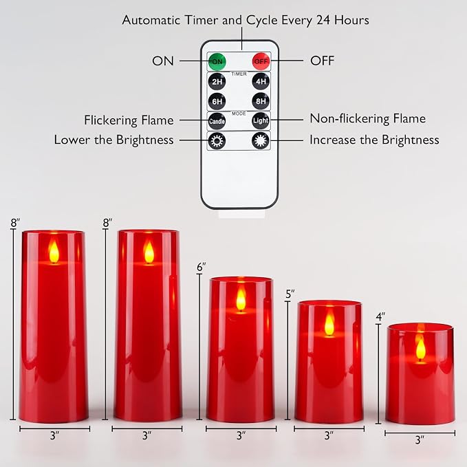 Homemory Christmas Red Flickering Flameless Candles, Battery Operated Acrylic - Image 7
