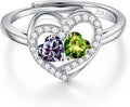 Iefil Adjustable Ring for Women - 925 Sterling Silver Double Birthstone Rings, Anniversary Birthday Gifts for Women Wife Her