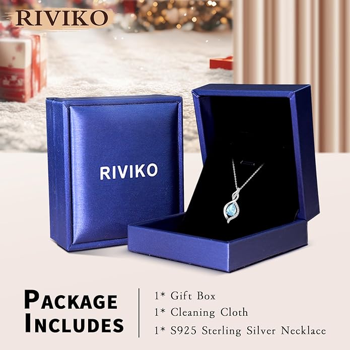 RIVIKO Valentines Day Gifts for Her-Infinity Birthstone Necklace for Women,925 Sterling Silver Teardrop Necklace, Womens Jewelry Birthday Gifts for Women Friend Her Mom Wife Lady