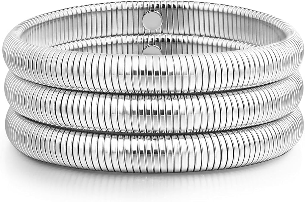Gold Bangle Bracelets For Women Non Tarnish 14k Gold Plated Stackable Chunky Gold Bracelet Set Stretch Trendy Elastic Snake Chain Bracelet
