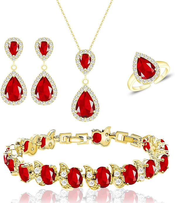 LMXXVJ Teardrop Jewelry Set for Women，Necklace Earrings Adjustable Ring Bracelet Set Fashion Formal Platinum/Gold/Rose Gold Jewelry Gift Girl/Mom/Wife/Grandmother/Best Friend/Aunt