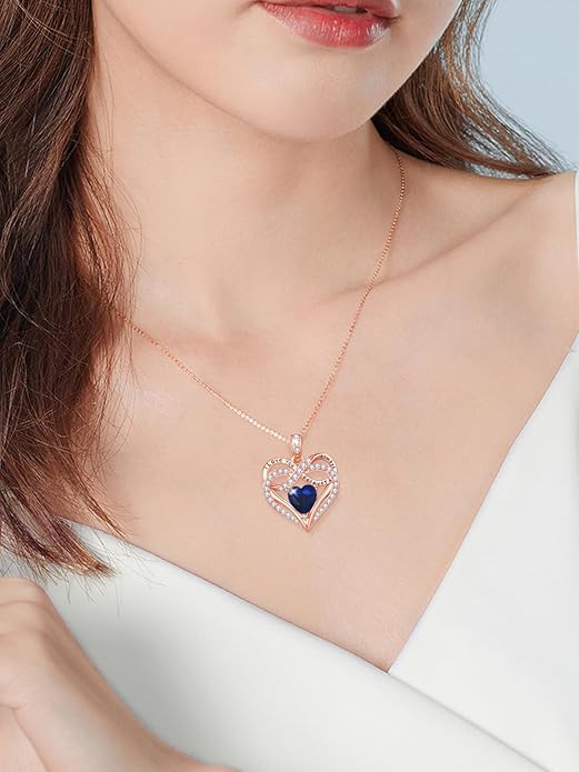 Infinity Rose Gold Valentines Heart Birthstone Necklace for Women,I Love You Always and Forever Jewelry,Valentines Anniversary Birthday Gifts for Her Wife Mom Grandma Daughter