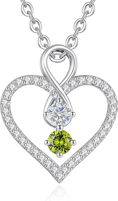 LOUISA SECRET Infinity Double Birthstone Necklace, 925 Sterling Silver Tiny Pendant Heart Necklace for Women Wife Her, Best Jewelry Gift Heart Jewelry Meaningful Gift for Valentine's Day, Christmas, Birthday Anniversary