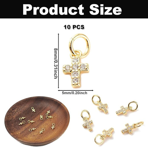 10PCS Cubic Zirconia Cross Alloy Pendants, 18K Gold Plated Cross Shaped Alloy Pendant, Sparkly Christ Crucifix Charms for Jewelry Making Bracelets Necklaces Earring Keychain DIY Craft Findings
