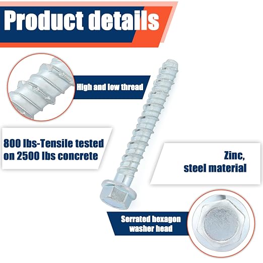 Tandefio 150 Pack 1/2 x 4 Concrete Anchors and Screw Kits Galvanized | Large - Image 3