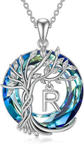 TOUPOP Gifts for Women Tree of Life Necklace 925 Sterling Silver Initial Pendant Family Tree Crystal Jewelry Valentine's Day Birthday Gifts for Her Mom Wife Girlfriend Daughter