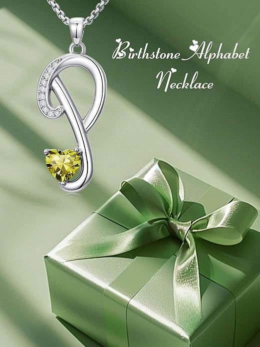 Valentines Day Gifts for Women Alphabet A to Z Initial Birthstone Pendant Necklaces for Women - 18k White Gold Plated Personalized Name Jewelry Valentine Mothers Day Birthday Gifts for Women Her Girlfriend