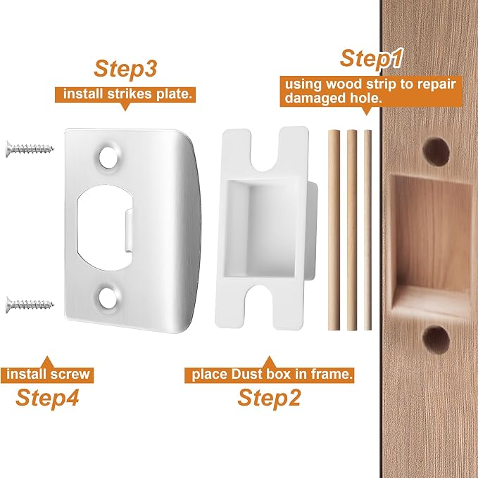 4 Pack Door Latch Strike Plate, Standard Door Lock Strike Plate Repair Kits | - Image 4