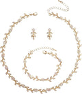 Austrian Crystal Rhinestone Choker Necklace Dangle Earring Link Bracelet Jewelry Set for Brides Bridesmaid Prom Costume Accessories for Women