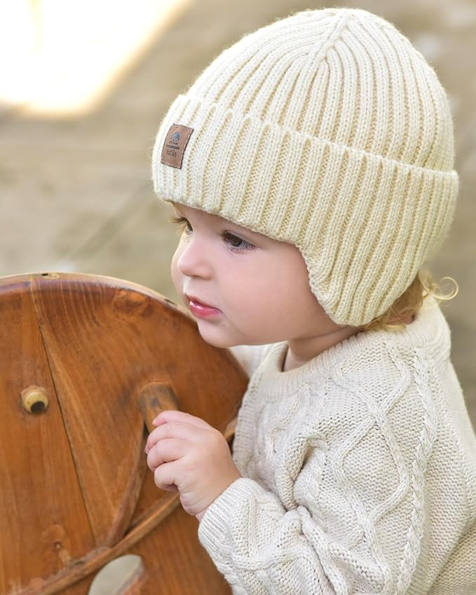Baby Beanie Fleece Lined Toddler Winter Hat with Ear Flaps Little Girls Boys Warm Hats Cute Beanies for Kids