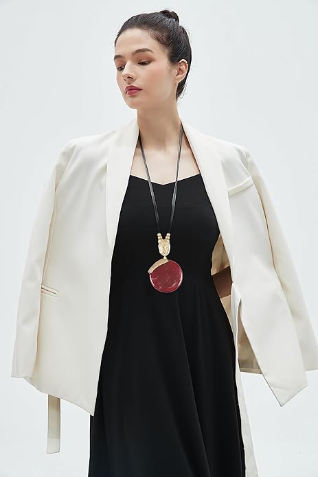GelConnie Leather Necklace for Women Large Pendant Long Brown Necklace Circle Leather Choker Vintage Sweater Necklace Gold Chunky Boho Necklaces for Women