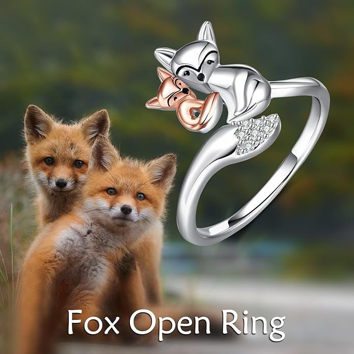 POPLYKE Frog/Wolf/Dragonfly/Hummingbird/Fox/Elephant/Panda/Red Panda/Angel Wings Rings for Women Men 925 Sterling Silver Anxiety Rings Open Rings Jewelry
