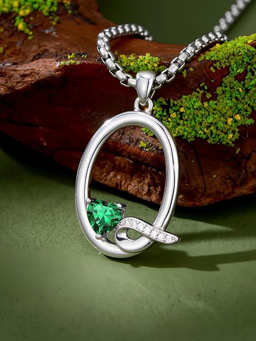 Valentines Day Gifts for Women Alphabet A to Z Initial Birthstone Pendant Necklaces for Women - 18k White Gold Plated Personalized Name Jewelry Valentine Mothers Day Birthday Gifts for Women Her Girlfriend