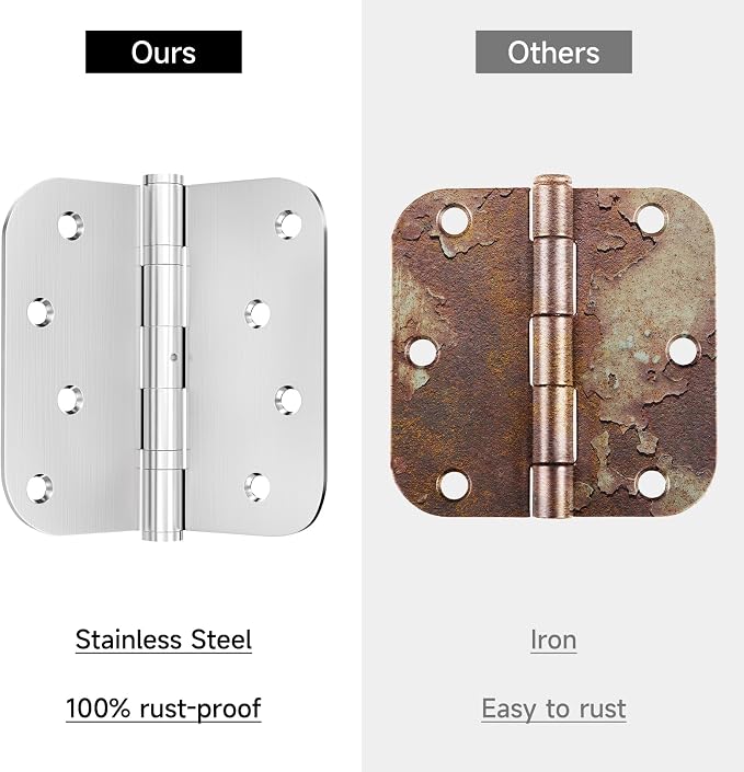 Ball Bearing Door Hinges, 4x4 Inch Stainless Steel Brushed Nickel, 3 Pack | - Image 3