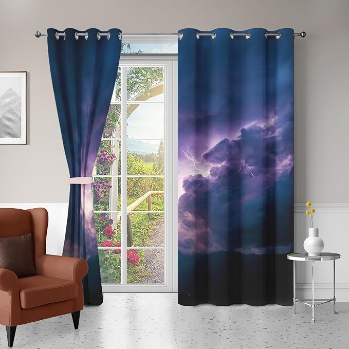 Lightning Curtains for Bedroom Decor, Thunderstorm Blackout Curtains 54 Inch - Image 3