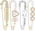 4 Pieces Pearl Brooch Pins, Faux Crystal Decorative Safety Pins for Clothing Sweater Shawl Pin and Brooches Pearl Safety Pin for Women Dress Pants Scarf Skirt Cardigan Collar