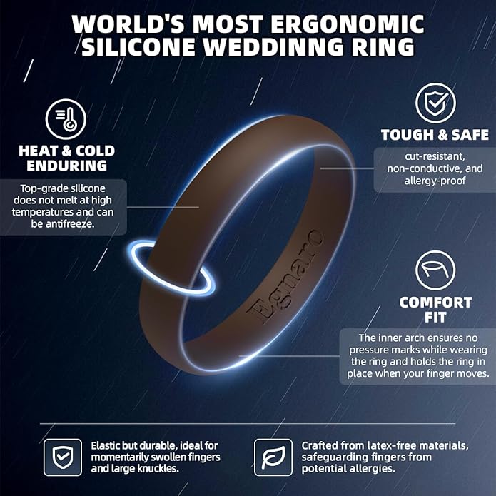 Egnaro Silicone Rings for Her, Rubber Wedding bands for Him, Breathable Engagement thin Unisex Design, Variety Multipack 1-7