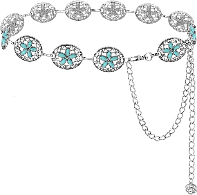 Women's Concho Chain Belt Western Cowgirl Metal Waist Chain Belt for Dress