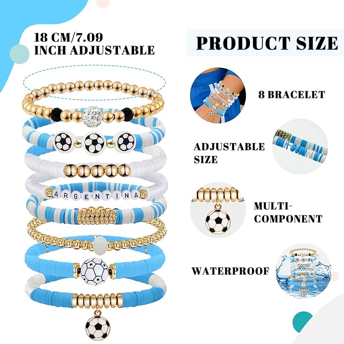 Game Day Bracelets for Women, Stackable Heishi Beaded Stretch Soccer Bracelet Soccer, World Soccer Cup Team Color Accessories & Outfits Jewelry, Soccers Dads Moms Coaches Fans Gifts