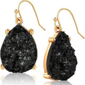 Teardrop Dangle Earrings for Women with Simulated Druzy Stones in Gold or Silver Tone