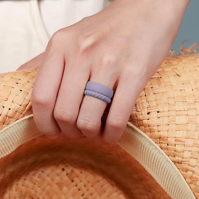 Egnaro Women's Bridal Rings Sets, Inner Arc Ergonomic Breathable Design Silicone Rubber Wedding Bands