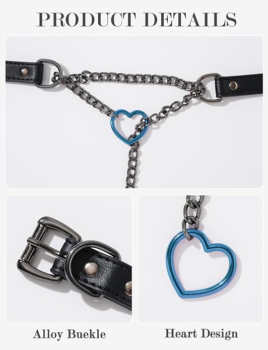 FEOYA Black Leather Heart Choker Necklace for Women Punk Gothic O-Ring Slip Chain Collar with Adjustable Buckle