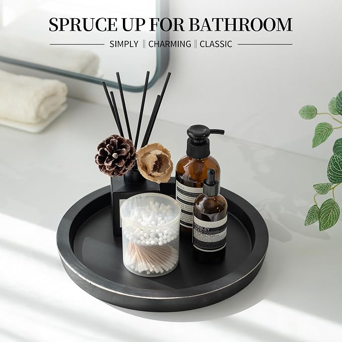 Hanobe Round Wood Candle Holder Tray, Farmhouse Living Room Decor - Image 3