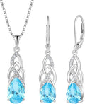 JO WISDOM Celtic Knot Infinity Jewelry Set for Women 925 Sterling Silver Aquamarine Dangle Drop Leverback Earrings March Birthstone Necklace Pendant Gemstone Jewelry