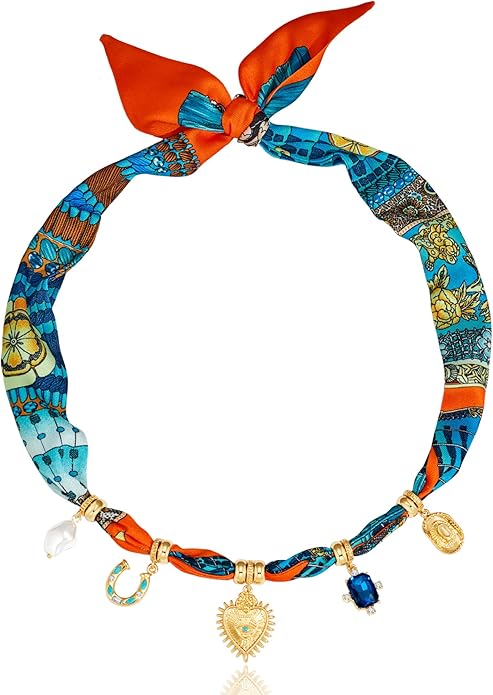 LILIE&WHITE Gold Charms Necklace for Women Bandana Necklace with Colorful Charms Necklaces Beach Jewelry Gift