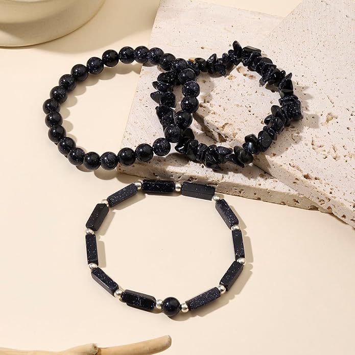 3Pcs Natural Stone Bracelets for Women 8mm Crystal Beaded Bracelets Handmade Stretch Bracelet Healing Crystal Jewelry for Women