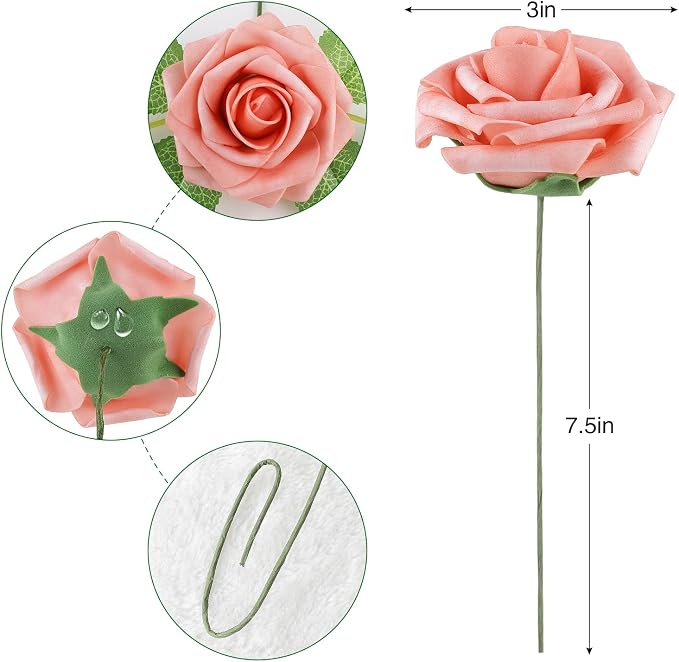 AmyHomie Blush Shades Rose 25pcs Real Looking Artificial Flowers w/Stem | - Image 6