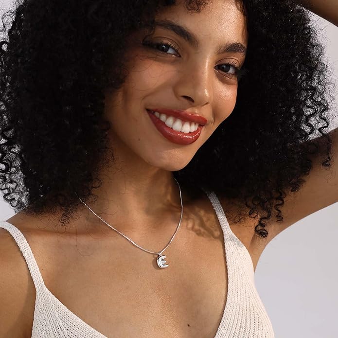 Bubble Gold Silver Letter Necklace Initial Necklaces for Women Trendy 14K Dainty Charm Pendant Name Necklace Personalized Jewelry Gift for Women Teen