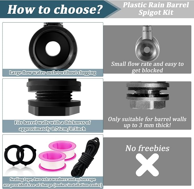 Rain Barrel Spigot Kit 4 Kit Water hose Shut-Off Ball Valve Plastic Garden Hose - Image 3