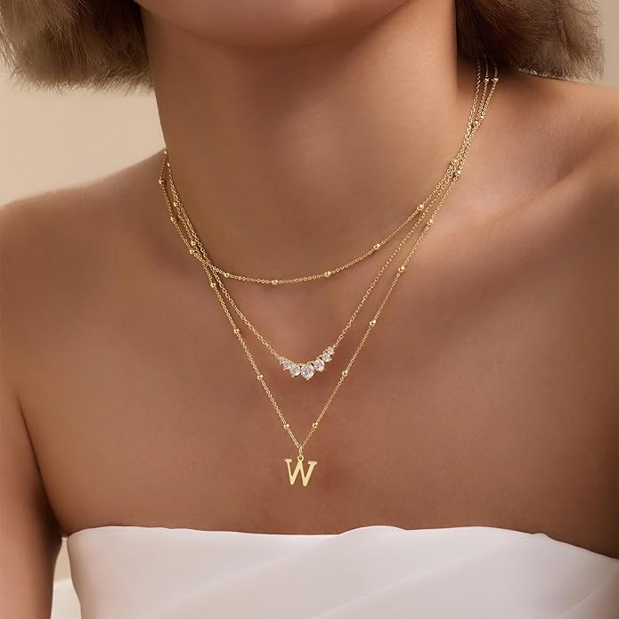 Valentines Gifts for Her Women - Initial Necklaces for Women Dainty 14k Gold Plated A-Z Letter Pendant Name Necklaces Cute Charm Choker Fashion Accessories Non Tarnish Trendy Jewelry Gift
