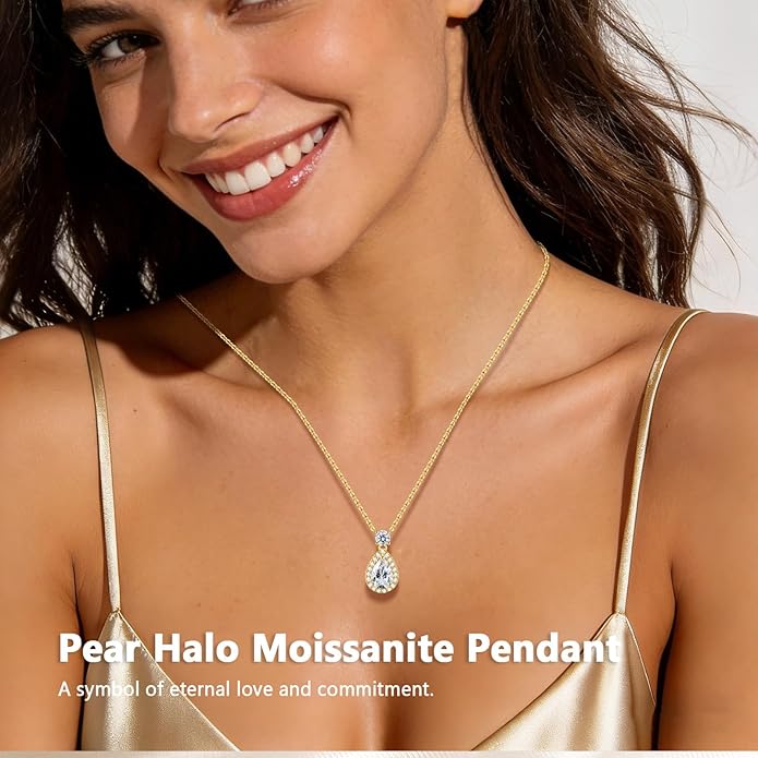 Promise Necklace for Her, 2.5cttw Moissanite Halo Pendant for Women, Romantic I Choose You Gift To Girlfriend Wife from Boyfriend Husband, Ready to Gift Box for Christmas Valentine's Day Anniversary