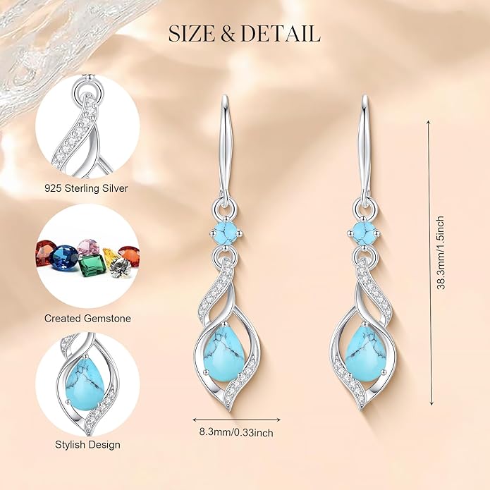 FANCIME Gift for Women Birthstone Dangle Earrings for Her Teardrop Birthstone Earrings S925 Sterling Silver infinity Love Birthday Gifts for Mom Women