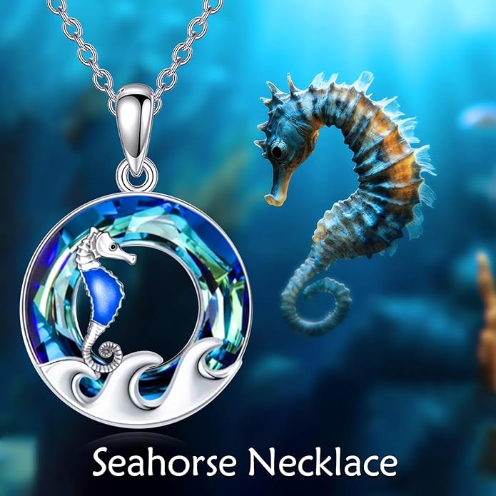 TOUPOP Sea Turtle/Mermaid/Dolphin/Shell/Starfish/Conch/Seahorse Necklace for Women Sterling Silver Ocean Pendant Necklace with Crystal Ocean Beach Charm Jewelry Birthday Christmas Gifts