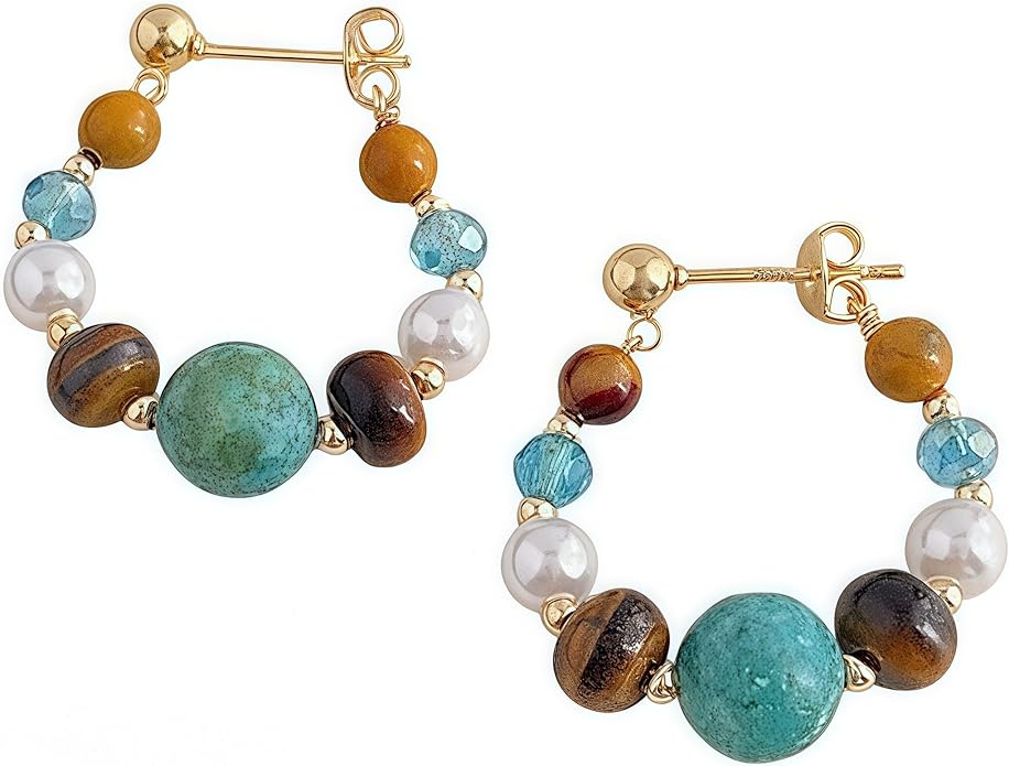 Hupplle Handmade Vintage Boho Dangle Earrings with Natural Stone Crystal Pearl Lightweight Hypoallergenic Elegant Jewelry Gifts for Women
