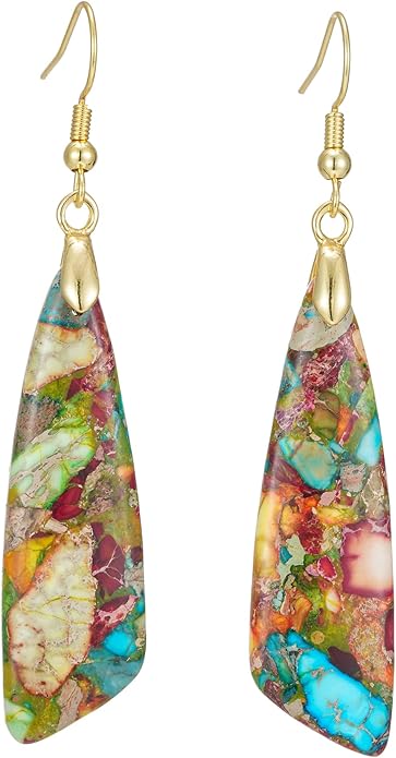Boho Women Natural Stone Earrings Unique Healing Imperial Jasper Gemstone Energy Hypoallergenic Lightweight Dangle Drop Earrings Multiple Styles Earrings Jewelry for Birthday Party Gift