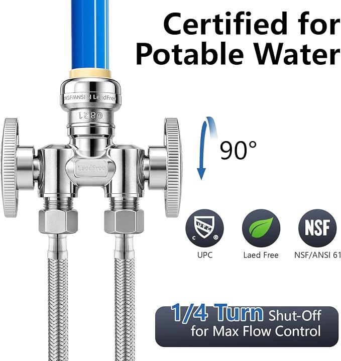 WiseWater 1/2" Push Fit x Dual 3/8" Compression Dual Stop Valve | 1/4 Turn - Image 3