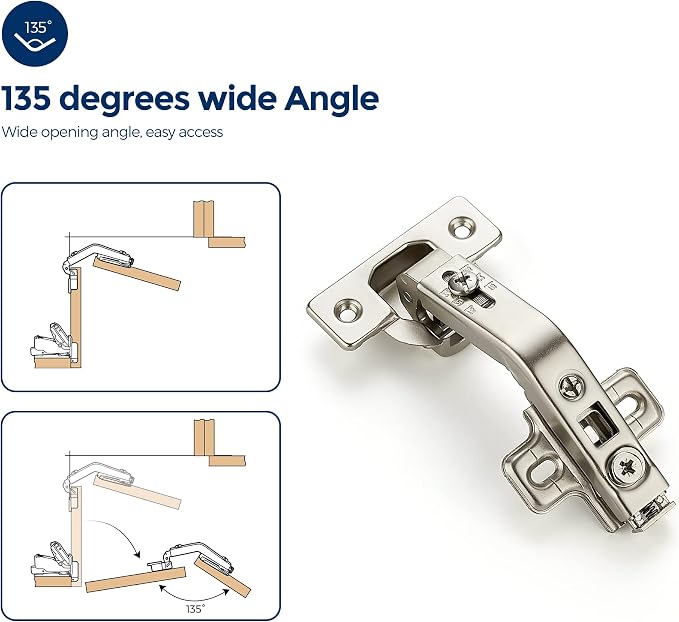 Ravinte Kitchen Cabinet Hinges, 135 Degree Door Hinges, 2 Pairs 4 Pack | - Image 5
