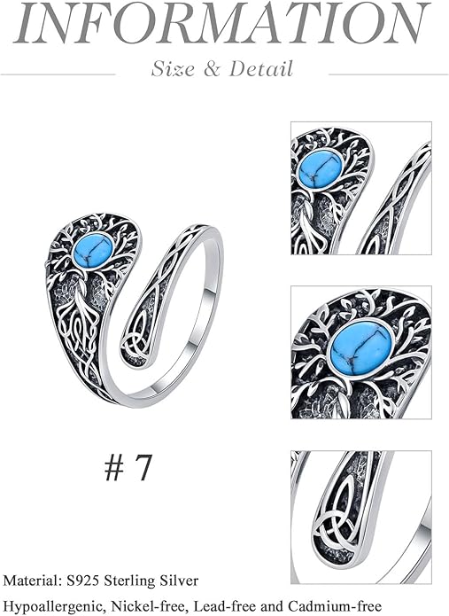 JKR Turquoise Spoon Rings for Women Sterling Silver Vintage Antique Thumb Ring Boho Jewelry Anniversary Birthday Gift for Wife Her Mom
