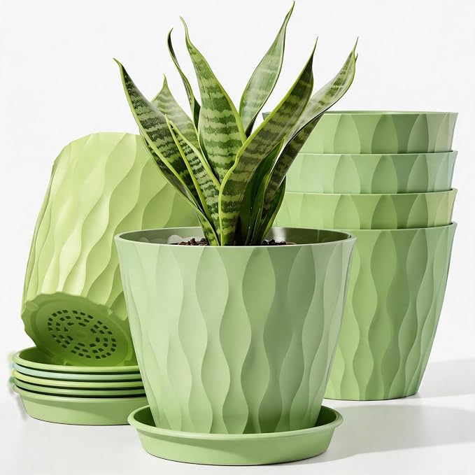 6 Pack Plant Pots with Drainage Holes, 4 Inch Plastic Indoor Flower Pots by Unknown