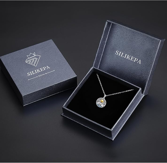 Natural Necklace for Women 925 Sterling Silver Mountain/Wave Pendant Necklace Nature Jewelry Gift for Women