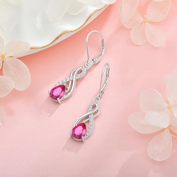 Infinity Love Birthstone Earrings for Women 925 Strling Silver 5A Cubic Zirconia Dangle Drop Leveback Earrings Jewelry Birthday Christmas Day Gifts for Her