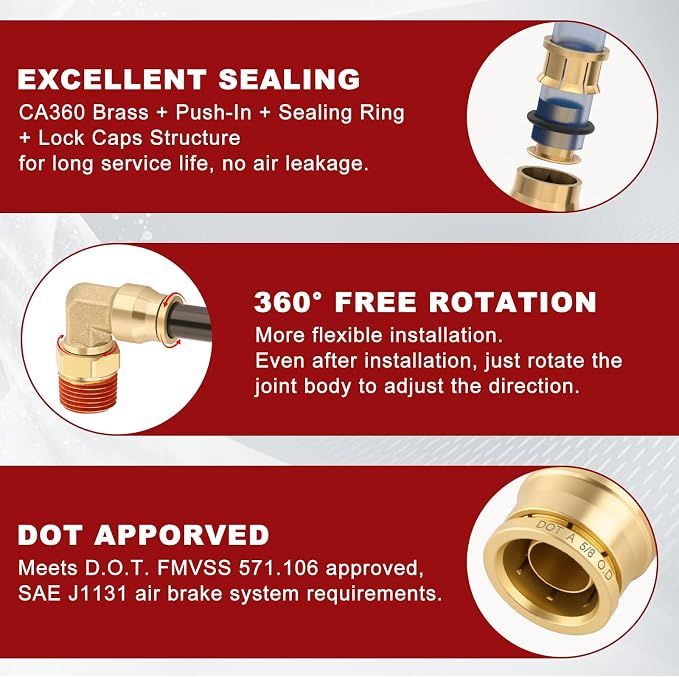 90° Swivel Male Elbow, 5/8" Tube x 3/8" NPT, DOT Approved 5PCS | - Image 4