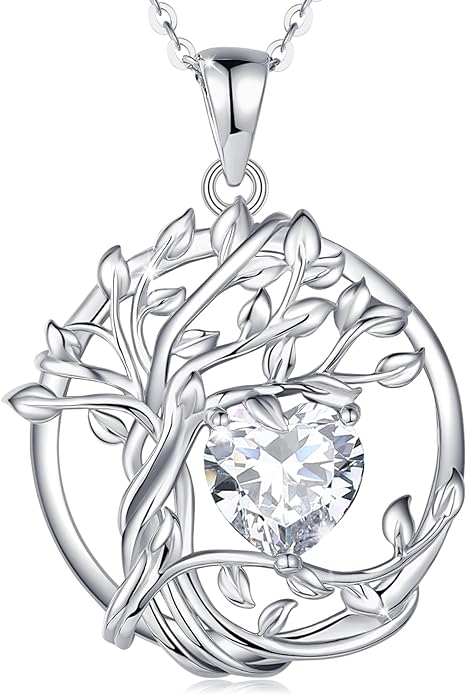 FANCIME Tree of life Birthstone necklace Sterling Silver Pendant Birthstone Necklace Gemstone Anniversary Birthday Jewelry Christmas Gifts for Mom Her Wife